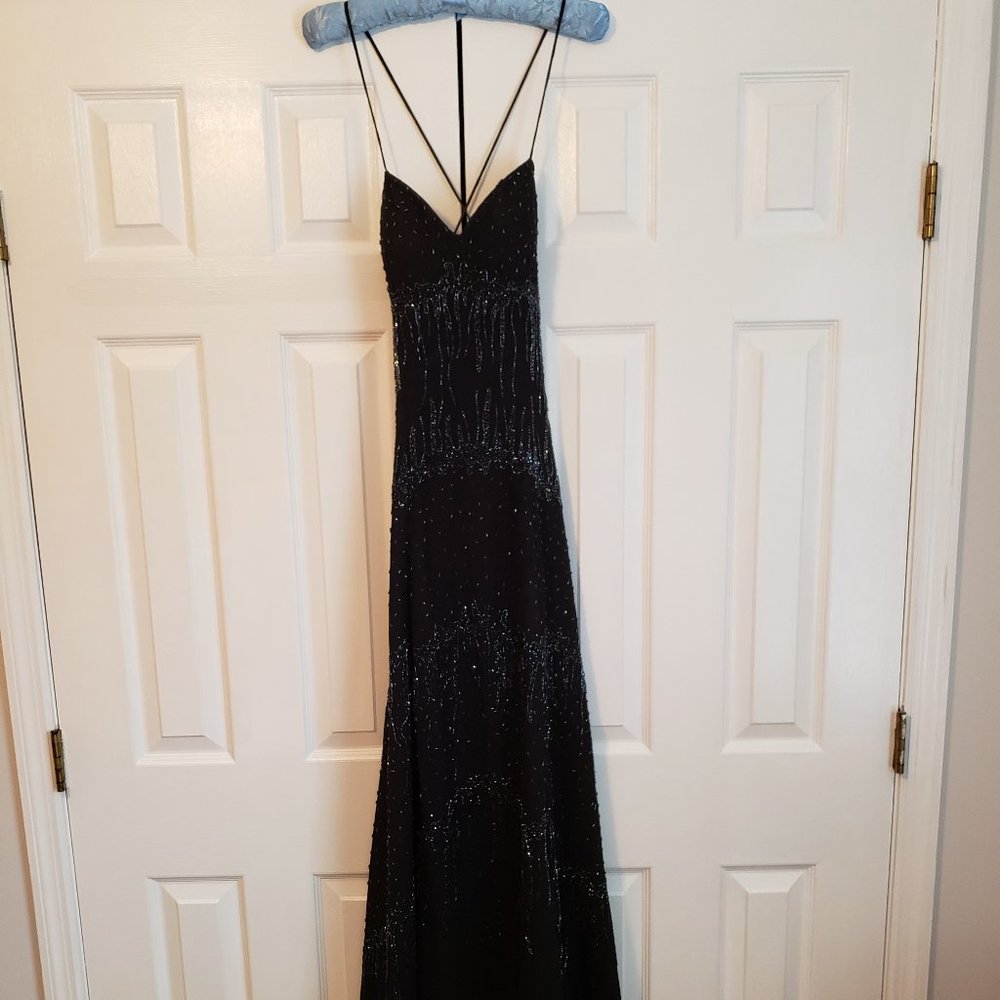 Backless black formal gown